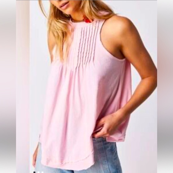 NWT Free People Go To Town Tank Cotton Pleated with Scalloped Hemline / XSM - Picture 1 of 9